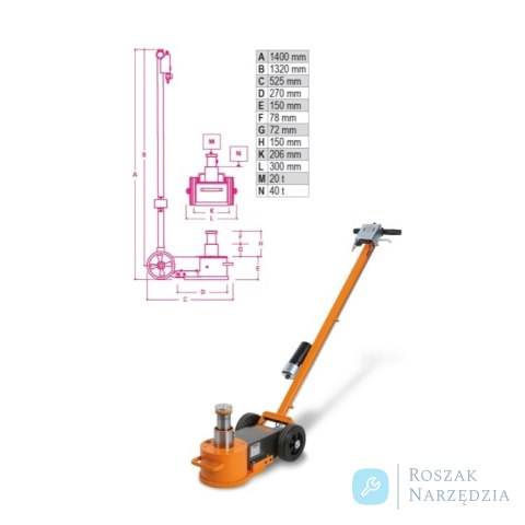 Podnośnik hydrauliczny z napędem pneumatycznym DOR 20/40 t, 3065/40-20T Beta