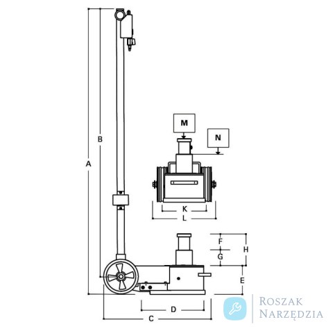 Podnośnik hydrauliczny z napędem pneumatycznym DOR 20/40 t, 3065/40-20T Beta