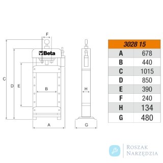 Prasa warsztatowa hydrauliczna 15 t z ruchomym tłokiem, 3028/14 Beta