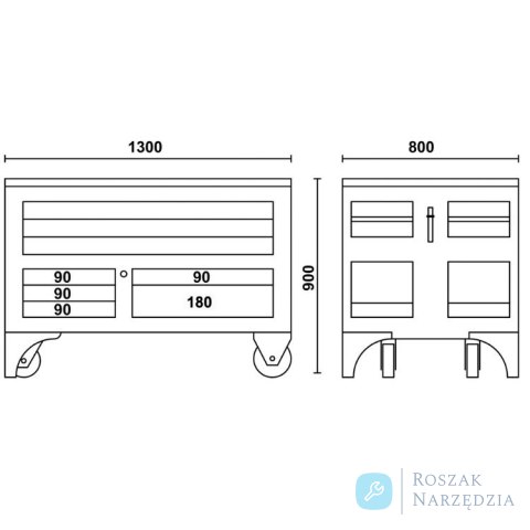 Stół warsztatowy Maxi Tank z 5 szufladami, blat 1300x800 mm, 3000/C30M Beta