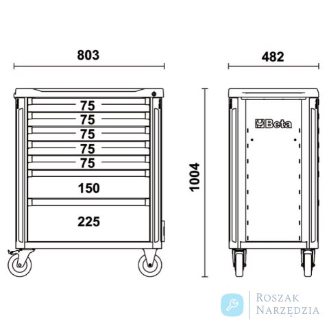 Wózek narzędziowy stalowy z 7 szufladami, pomarańczowy, 3700/C37A/7-O Beta