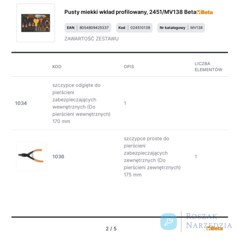 Pusty miekki wkład profilowany, 2451/MV138 Beta