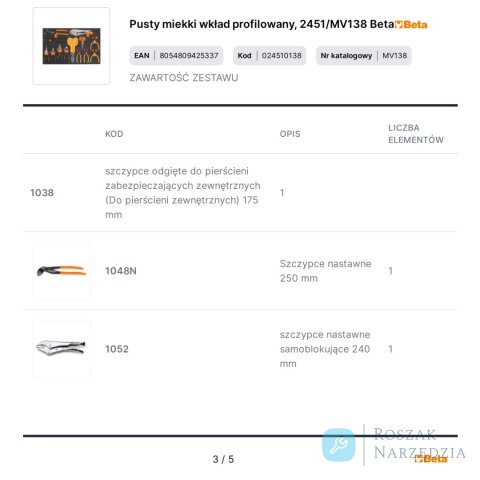 Pusty miekki wkład profilowany, 2451/MV138 Beta