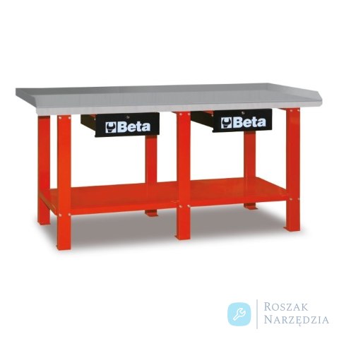 Stół warsztatowy 2 szuflady z blatem z blachy 930x2000x640 mm, czerwony, 5600/C56R Beta