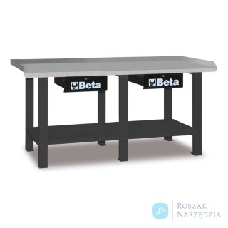 Stół warsztatowy 2 szuflady z blatem z blachy 930x2000x640 mm, pomarańczowy, 5600/C56O Beta