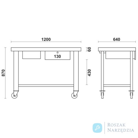 Stół warsztatowy ruchomy z systemem odprowadzania płynów 1200x640x870 mm, 5200/CB52-O Beta Stół warsztatowy ruchomy z systemem odprowadzania płynów 1200x640x870 mm, 5200/CB52-O Beta