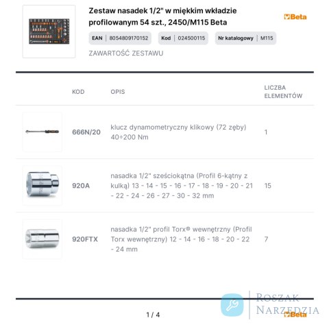 Zestaw nasadek 1/2" w miękkim wkładzie profilowanym 54 szt., 2450/M115 Beta