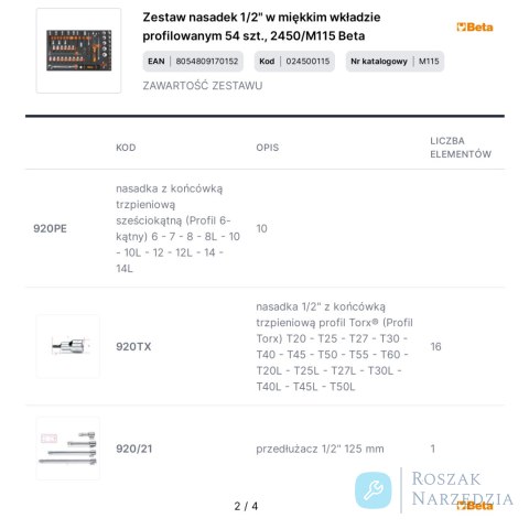 Zestaw nasadek 1/2" w miękkim wkładzie profilowanym 54 szt., 2450/M115 Beta