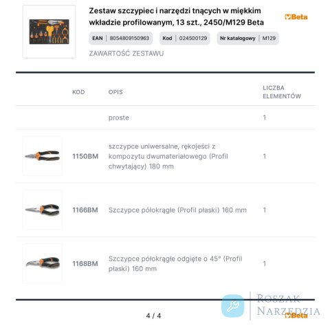 Zestaw szczypiec i narzędzi tnących w miękkim wkładzie profilowanym, 13 szt., 2450/M129 Beta
