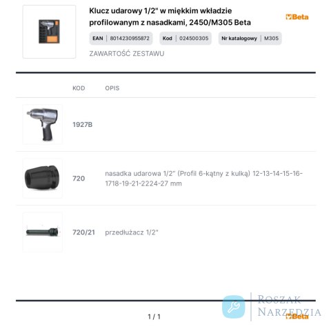 Klucz udarowy 1/2" w miękkim wkładzie profilowanym z nasadkami, 2450/M305 Beta