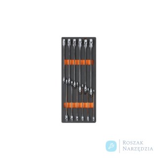 Komplet 12 kluczy oczkowywych prostych z grzechotką, w miękkim wkładzie profilowanym, 2450/M44 Beta