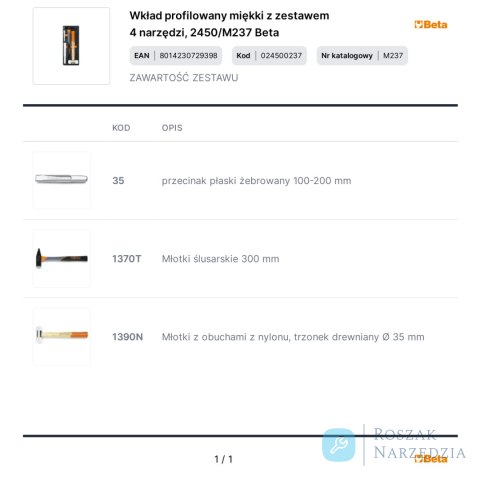 Wkład profilowany miękki z zestawem 4 narzędzi, 2450/M237 Beta