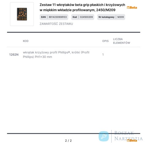 Zestaw 11 wkrętaków beta grip płaskich i krzyżowych w miękkim wkładzie profilowanym, 2450/M209