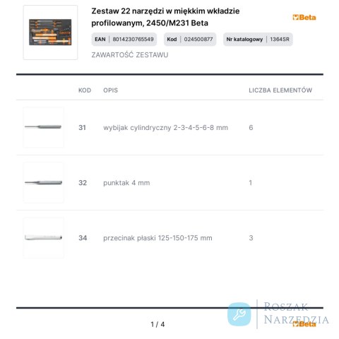 Zestaw 22 narzędzi w miękkim wkładzie profilowanym, 2450/M231 Beta
