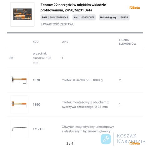 Zestaw 22 narzędzi w miękkim wkładzie profilowanym, 2450/M231 Beta