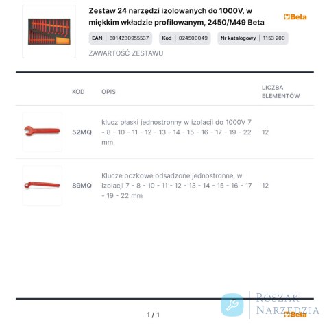 Zestaw 24 narzędzi izolowanych do 1000V, w miękkim wkładzie profilowanym, 2450/M49 Beta