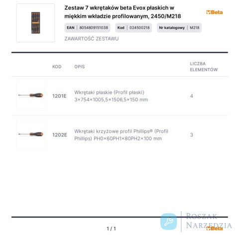 Zestaw 7 wkrętaków beta Evox płaskich w miękkim wkładzie profilowanym, 2450/M218