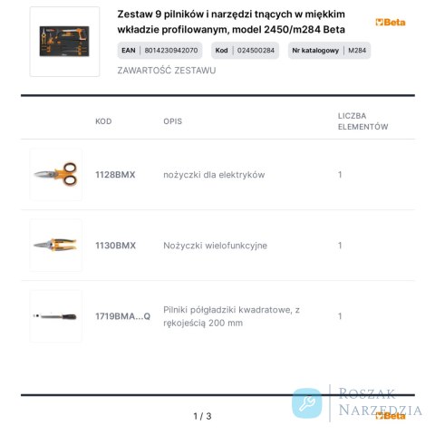 Zestaw 9 pilników i narzędzi tnących w miękkim wkładzie profilowanym, model 2450/m284 Beta