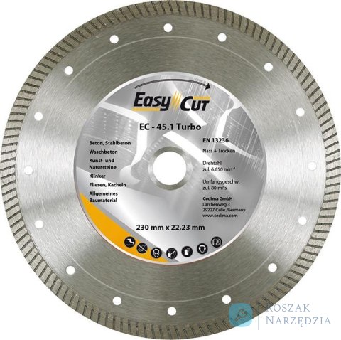 Diamentowa tarcza do ciecia EC-45.1 230x1,8x10x22,23/25,4mm CEDIMA