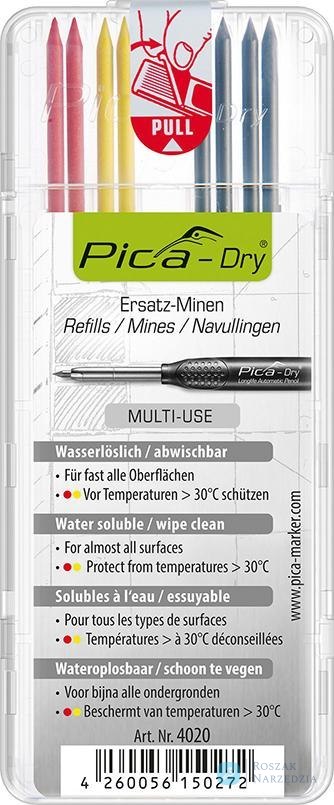 Zestaw zapas. wkladow do mark.do gleb.otw.Pica-Drygrafit,zolty,czerwony Pica
