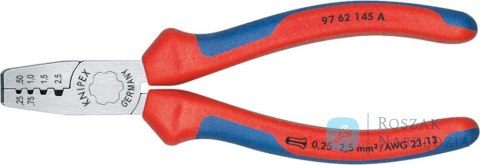 Szczypce do zagniatania tulejek kablowych, 145mm, 97 62 145 A, KNIPEX