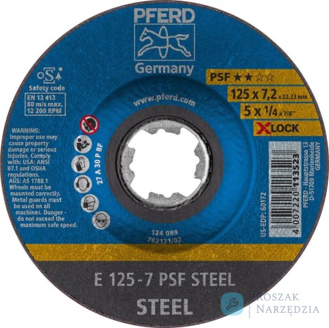 Tarcza do obrobki zgrubnej PSF X-LOCK STEEL 125x7mm Pferd