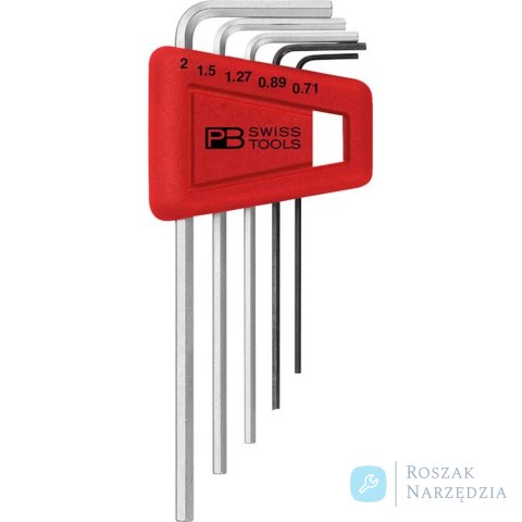 Zestaw kluczy trzpieniowych kątowych w uchwycie z tworzywa sztucznego 5-częściowy, 0,71-2mm PB Swiss Tools