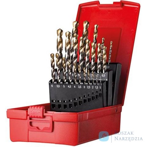 Zestaw wierteł krętych 1-10,5mm X0,5+wiertło do otworów pod gwint A002 w pudełku 118G typ N 4xD 24-częściowy