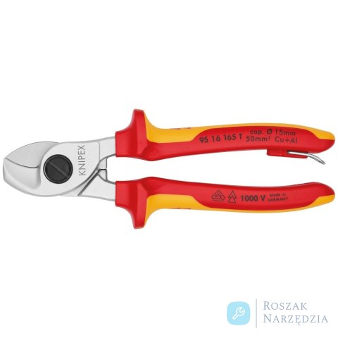 Nożyce do kabli,  VDE , 165mm, z uchwytem zabezpieczającym, 95 16 165 T, KNIPEX