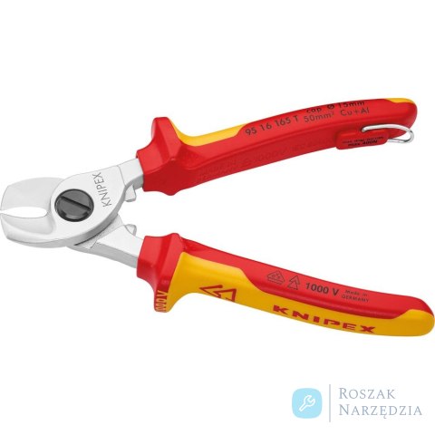 Nożyce do kabli,  VDE , 165mm, z uchwytem zabezpieczającym, 95 16 165 T, KNIPEX
