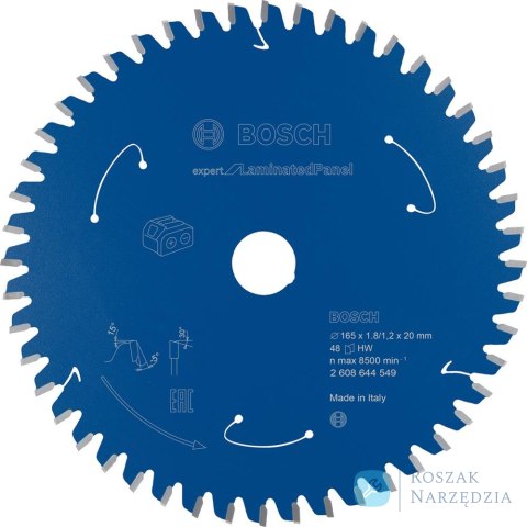 Tarcza pilarska do laminatu 165x1.8/1.2x20Z48 Bosch