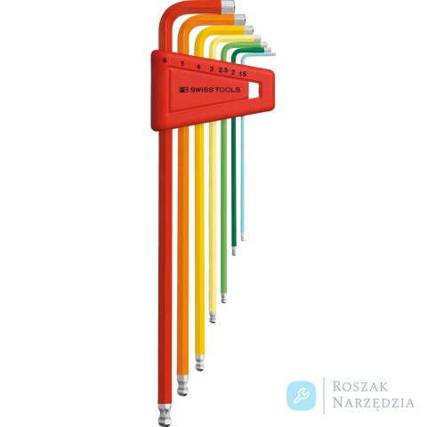 Zestaw kluczy trzpieniowych kątowych w uchw.z tworz.sztuczn. 7-częśc.,1,5-6mm Rainbow końc.kulis.PB Swiss Tools