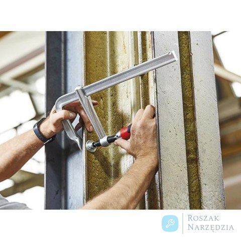 Ścisk śrubowy, stalowy z rękojeścią 2-kompon. 250x120mm rękoj.składana Bessey