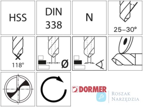 Wiertło kręte HSS DIN338N14,0mm 118G typ N 4xD A51014.0 TiN Dormer