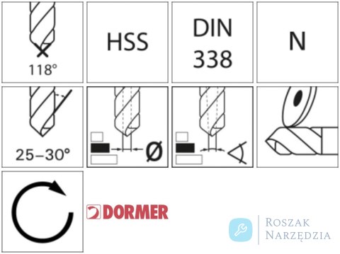 Wiertło kręte HSS DIN 338 15,5mm 118G typ 4xD A00215.5 Ti DORMER