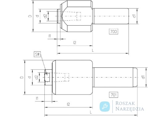 Kieł tokarski obrotowy 701, cylindryczny z wymiennymi końcówkami 20mm CONZELLA