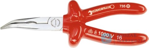 Szczypce półokrągłe odgięte 45st. VDE 1000V 200mm z ostrzem tnącym (radio/tel.); chrom./izolow. STAHLWILLE
