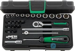 Zestaw narzędzi 1/4" (11 nasadek 6-kąt 5-14mm,3x41K,5x44K,4x44P+grzechotka+akcesoria) 29-el.w walizce ABS STAHLWILLE