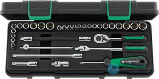 Zestaw narzędzi 1/4": 25 nasadek 6-kąt 3,2-14mm, 3/16"-9/16"+grzechotka+akcesoria, 33-el.w walizce ABS STAHLWILLE