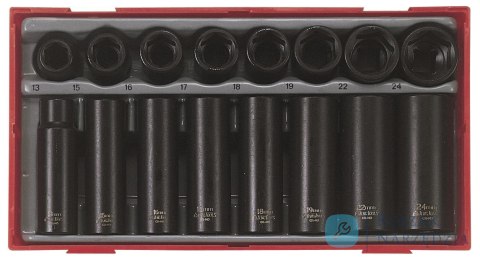 16-elementowy zestaw nasadek maszynowych z chwytem kwadratowym 1/2" Teng Tools